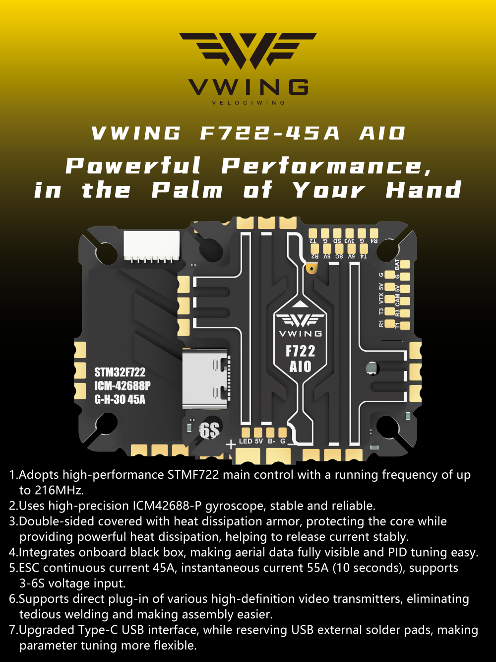 Полетный контроллер VWING F722 – обзор и цена Betaflight Fc